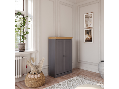 Estante de madeira com 1,19 m na cor cinza e cera natural com duas portas maciças / Coleção biblioteca